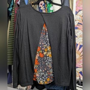 Kachel Anthropologie floral, black long sleeve shirt, size 12